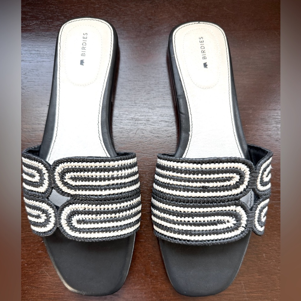 BIRDIES Black and White Slide Sandals